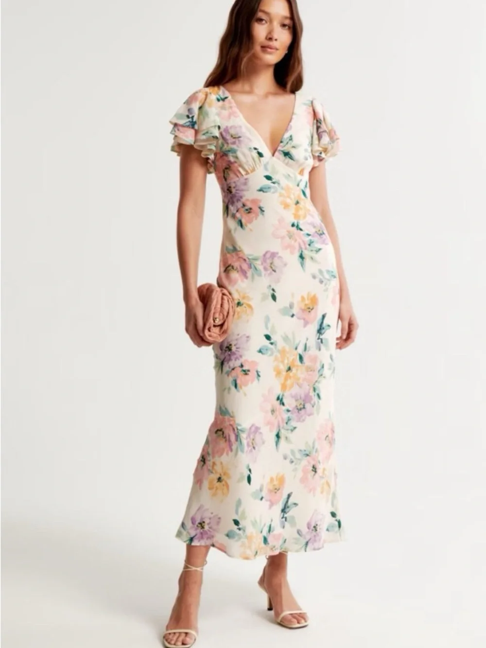 Abercrombie & Fitch Ruffle Sleeve Slip Maxi Dress